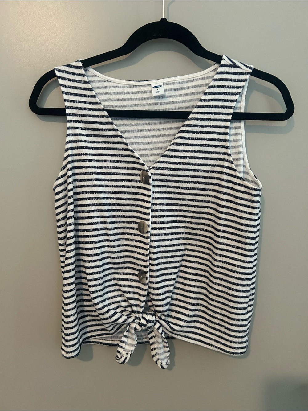 Women's Striped Tie-Front Tank Top - Black & White